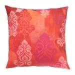 Image of orange outdoor cotton cushion with geometric print