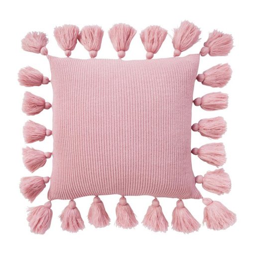 Photo of pink knit cushion with tassels