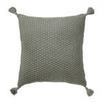 Image of grey knit cushion with tassels