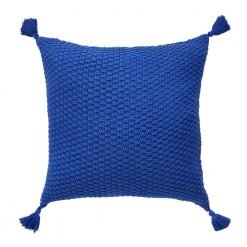 Image of knitted royal blue cushion cover of lapis lazuli blue colour
