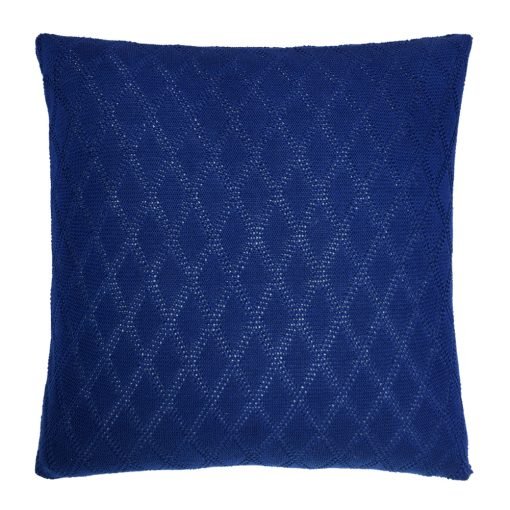 Photo of square navy blue cushion made of knit fabric