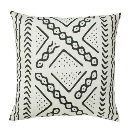 Photo of black and white outdoor cotton cushion with tribal geometric design