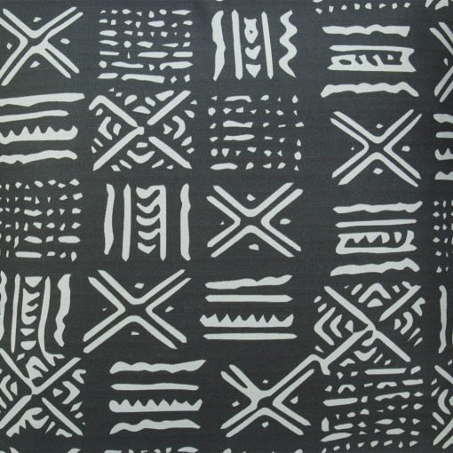 Image of black outdoor cotton cushion cover with white tribal print