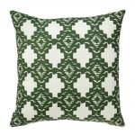 Photo of green square outdoor cotton cushion cover with tropical geometric design