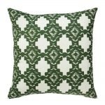 Photo of green square outdoor cotton cushion cover with tropical geometric design