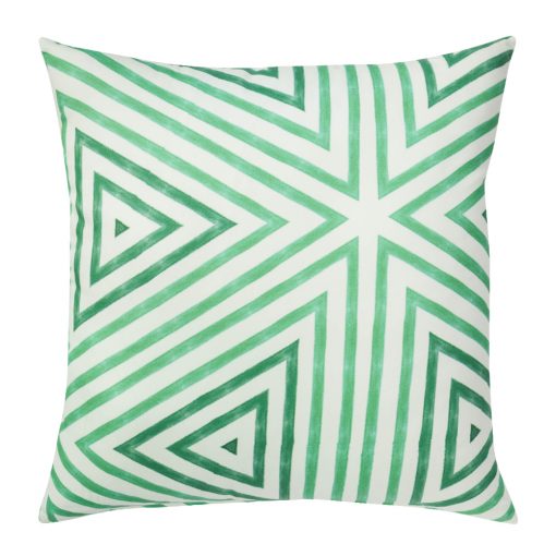 Photo of green outdoor cushion cover with geometric print