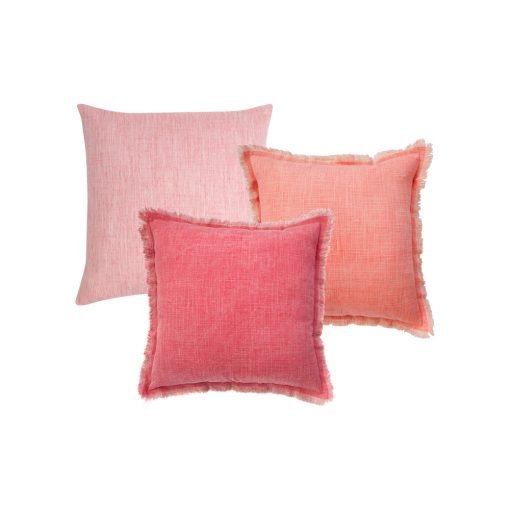 Photo of red and blush coloured square cushion covers in set of 3