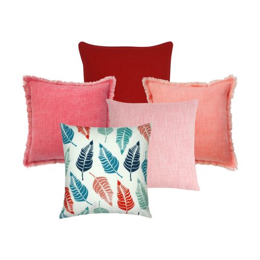Image of 5 square cushions in red and pink colours