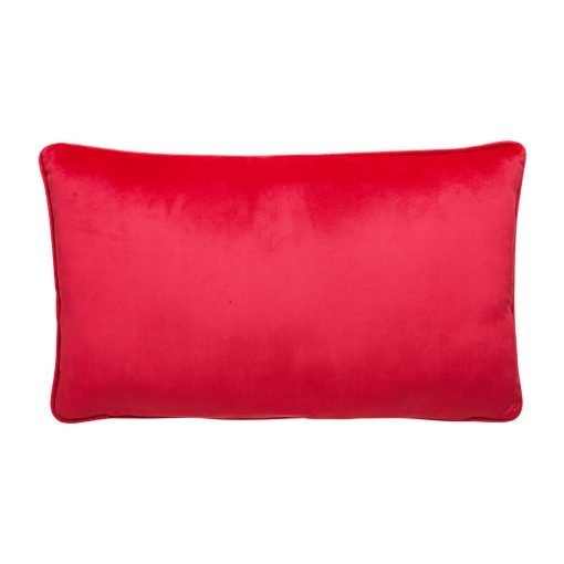 Photo of red rectangular cushion made of velvet fabric