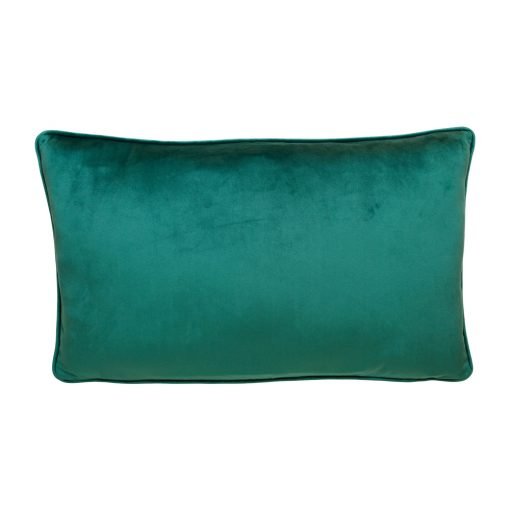 Image of emerald rectangular cushion made of velvet fabric