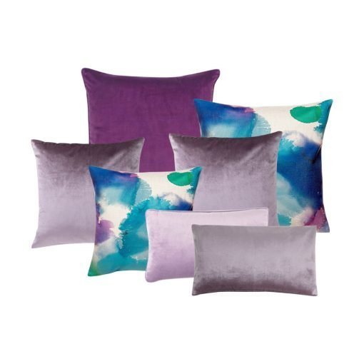 Photo of plum, purple and lilac coloured cushion covers in square and rectangular shapes