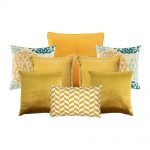 Photo of a set of 8 cushion covers in yellow and gold colours