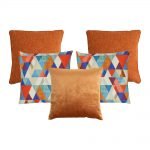 Photo of 5 square cushion covers in orange and copper colours