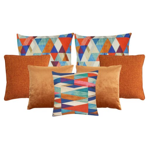 Image of 7 cushion cover collection in copper orange and blue colours