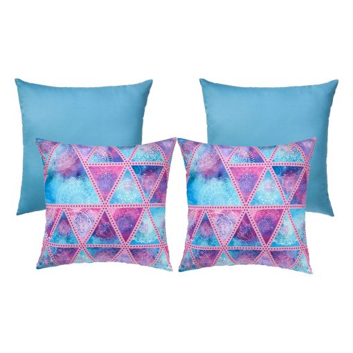 4 bold and vibrant teal and pink UV and water resistant cushion covers