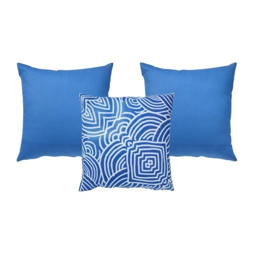 Mediterranean inspired 3 cushion cover set in blue and white colours