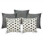 5 grey and white outdoor cushion covers with polka dots