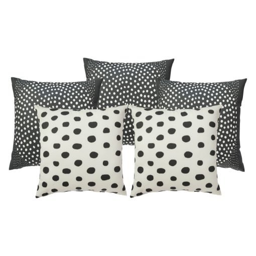 5 grey and white outdoor cushion covers with polka dots