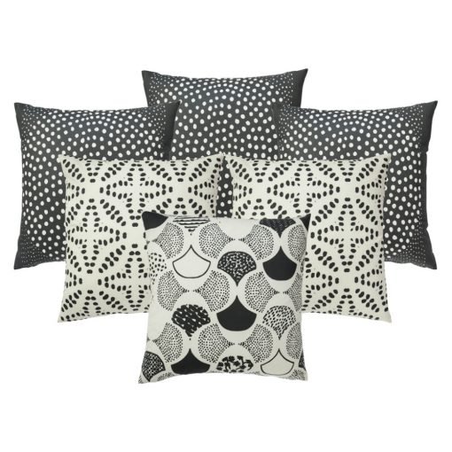 Photo of 6 outdoor black, grey and white outdoor cushions with tribal theme
