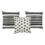 Image of 3 black and white outdoor cushions in stripes and polka dot designs