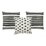 Image of 3 black and white outdoor cushions in stripes and polka dot designs