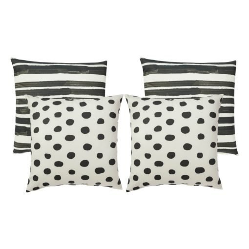 4 outdoor cushion collection with stripes and polka dot design