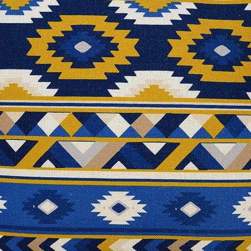 Bright and bold Aztec inspired cushion cover in yellow and blue colours