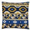 Image of square cushion with blue and yellow aztec design