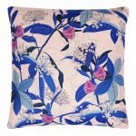 Pink cushion cover with pink berries and blue leaves