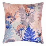 Feminine and pink square cushion with blue floral design