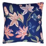 Beautiful blue floral cushion cover in cotton linen fabric
