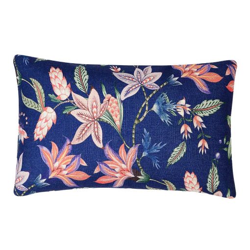 Beautiful navy blue rectangular cushion cover with pink flowers