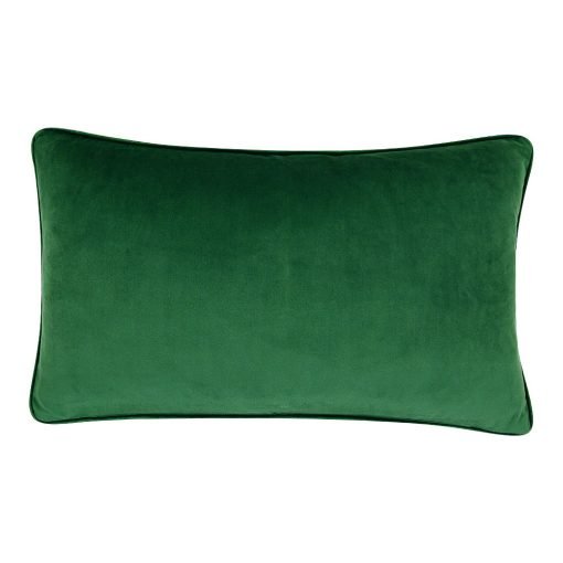 Image of emerald rectangular cushion made of velvet fabric