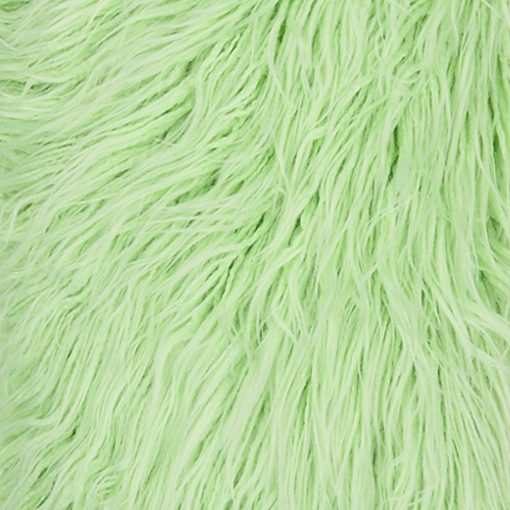 Close up image of 30cm x 50cm rectangular faux fur cushion in green colour