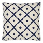 Elegant Hamptons inspired cotton linen cushion cover with blue lattice design
