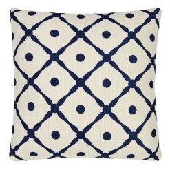 Elegant Hamptons inspired cotton linen cushion cover with blue lattice design