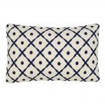 Image of elegant minimalistic rectangular blue and white cushion made of cotton linen fabric