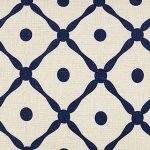 Close up of cotton linen rectangular cushion with blue and white lattice design
