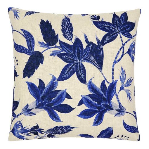 Elegant blue and cream cushion cover with floral pattern
