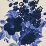 Hamptons-inspired cushion with blue flowers in cream fabric