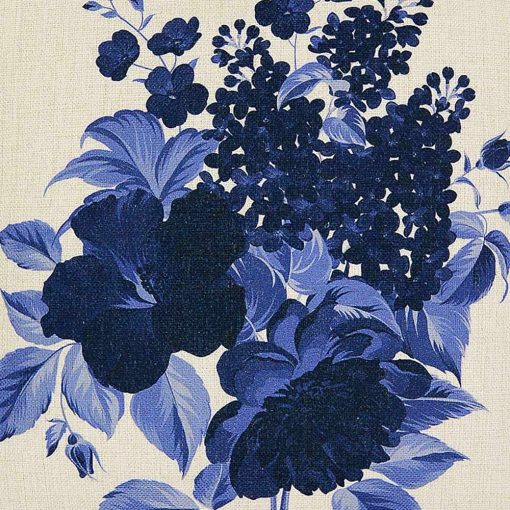 Hamptons-inspired cushion with blue flowers in cream fabric