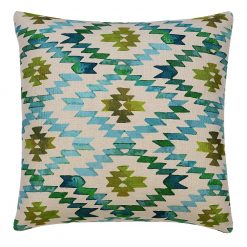 Tribal inspired cushion cover in teal and green colours