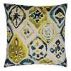 Photo of 45cm x 45cm teal and yellow cotton linen cushion with abstract print