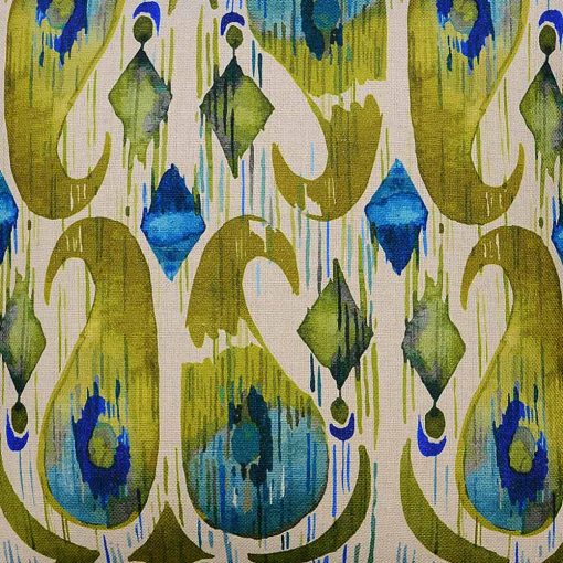 Close up image yellow green, tea and blue cushion cover