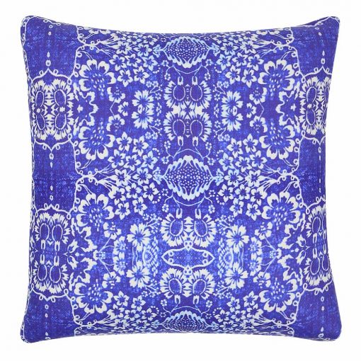 Photo of blue outdoor cushion cover with floral print