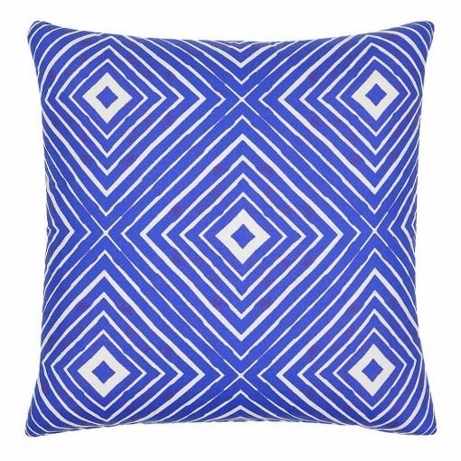 Photo of blue and white outdoor cushion with kaleidoscope design