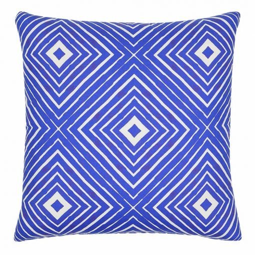 Photo of blue and white outdoor cushion with kaleidoscope design