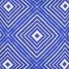 Close up image of blue outdoor cushion in kaleidoscope design