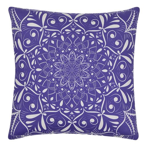 Photo of square purple outdoor cushion in kaleidoscope design