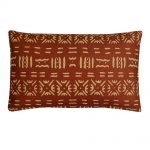 Bold rectangular cotton linen rust cushion with mud cloth print